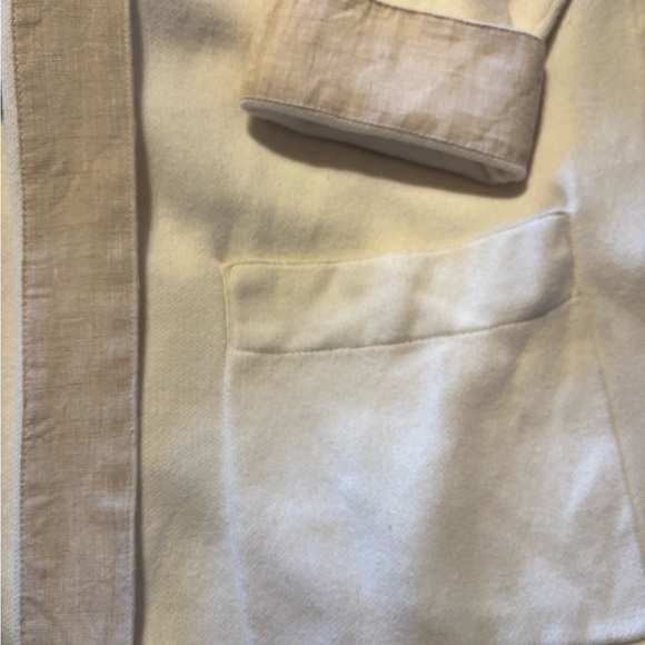 Soft Surroundings L Ivory Cotton Jersey Knit Linen Trim Open Longline Cardigan - Picture 7 of 10